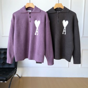 [TOP] 공용 아* 화이트 하트 로고 폴로 니트 - 라일락