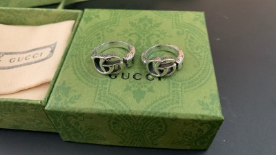 구ㅉ 인터로킹 더블G 실버 키 링