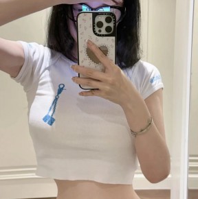 크ㄹ하츠 라스베이거스 한정판 화이트 다이스 로고 크롭 티셔츠
